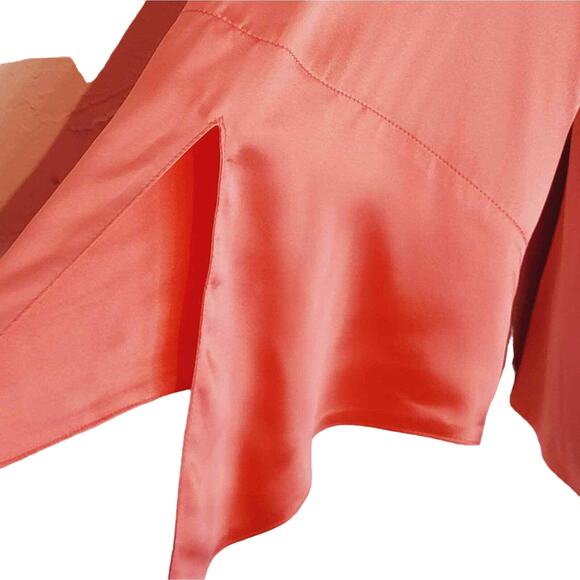 Vintage Finley USA Salmon Silk Long Sleeve Tie Sleeve Abalone Buttons Blouse LG - Picture 6 of 13